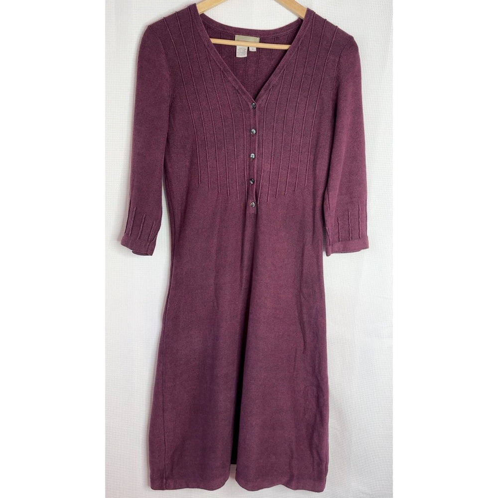 Vintage Plum Purple Cotton Wool Blend Knit Henley Sweater Dress Fall Boho Small